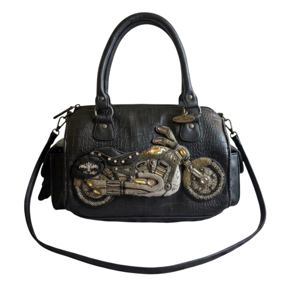 Flawed Gem! Mary Frances Croc Beaded Motorcycle Satchel Crossbody Bag Handbag